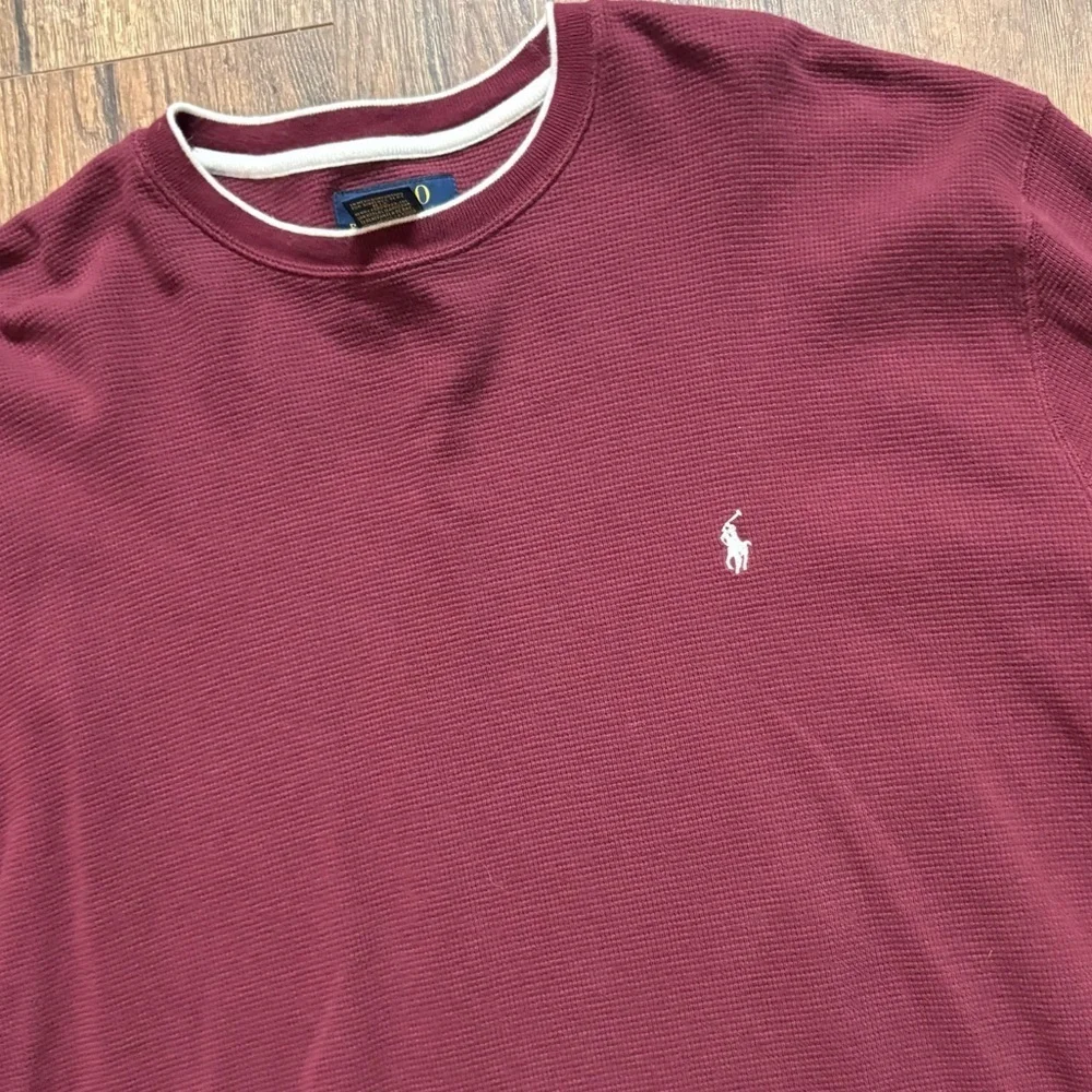 Polo thermal waffle knit long sleeve top burgundy with white around collar